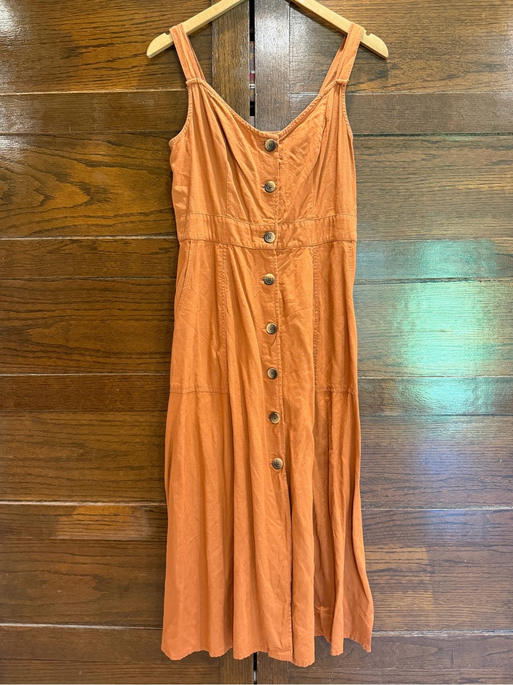 a.n.a medium linen cotton blend Sleeveless Button-Front Midi Dress dusty orange